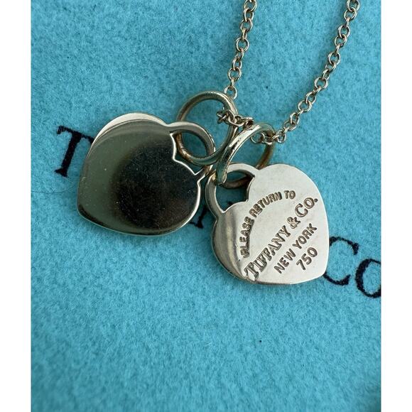 Return Tiffany & Co. 18k Gold MINI Double Heart Tag Pendant Necklace 18” READ - Picture 6 of 12